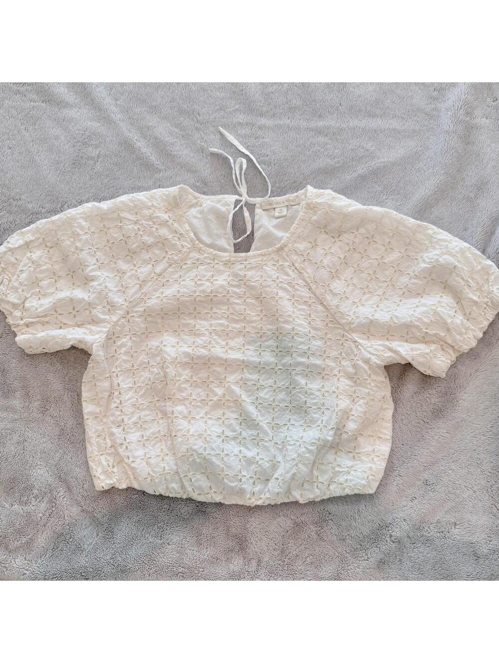 Chelsea & Violet White Eyelet Crop Top with Tie Back